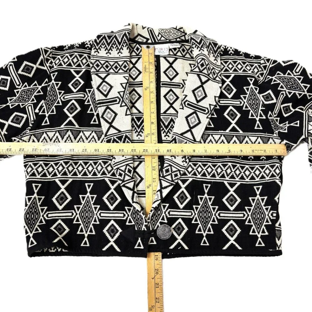 80s Vtg Pier One Imports Passports Southwest Western  Aztec Crop Jacket - Picture 8 of 9